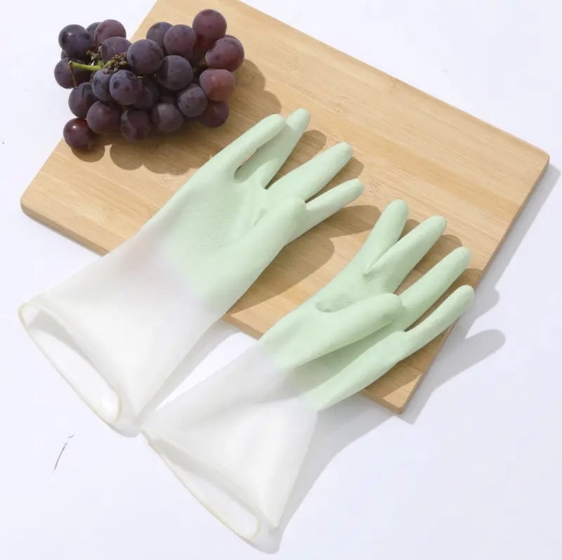 Dish-washing Gloves Womens Gradient PVC Clothes Washing Bowl Waterproof Non-slip Household Kitchen Durable Cleaning Glue Gloves gradient blue - Image 2