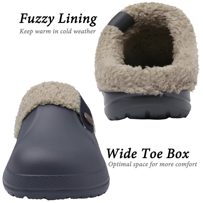 ChayChax Women and Men Fur Lined Clogs Memory Foam Warm Fuzzy Slippers Winter Waterproof Indoor Outdoor Slipper, Grey, 8.5-9 Women/7.5-8 Men - Image 5