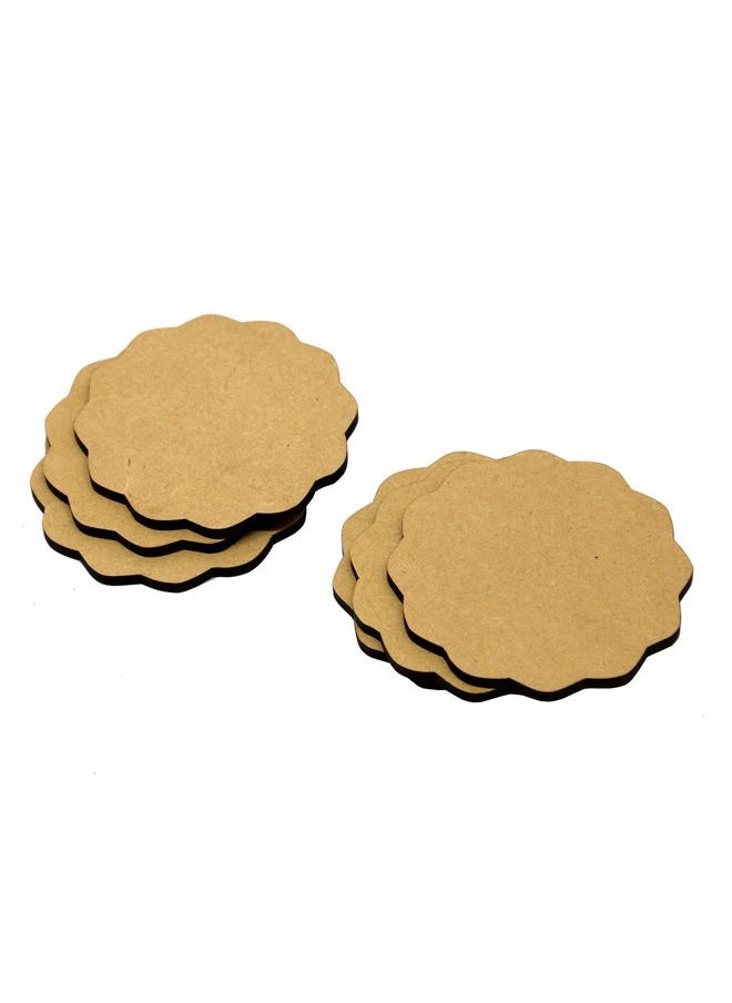 ESPLANADE Do-it-Yourself Plain Round MDF Coasters Set of 12- for Activity - decoupage - DIY Coasters (3.5 IN Scallop Design)  - Image 1