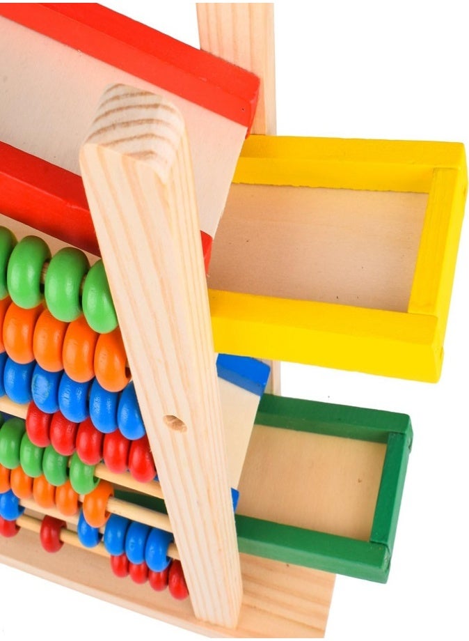 2-in-1 Montessori Wooden Car Ramp & Abacus Toy, Educational Counting Beads & Racing Track with 4 Cars, Drawing Board & Abacus Calculation Gurgling Vehicle, Toddler Learning Toy for Boys & Girls Ages 3+ - Image 2