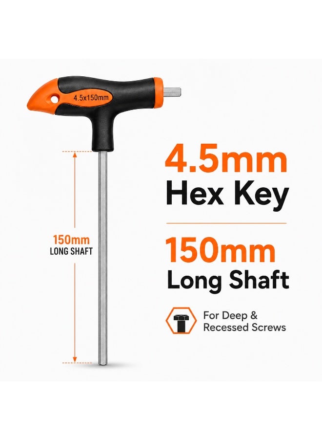 Master Tools 4.5mm x 150mm T-Handle Hex Key, Long Shaft Allen Wrench With Ergonomic Grip For Furniture Assembly, Bicycle Repair, DIY & Home Maintenance - Image 2