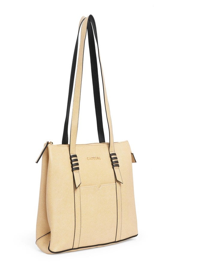 Caprese Roma Tote Medium Beige Bag for Women|Stylish, Durable, Multi-Compartment Design for Work, Travel, Shopping |Comfortable Straps Shoulder Bag, Ideal for Laptop & Essentials - Image 3