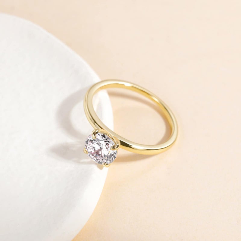 EAMTI 1.5CT 925 Sterling Silver 14K Gold Plated Engagement Rings Round Cut Solitaire Cubic Zirconia CZ Wedding Promise Rings for Her Wedding Bands for Women Size 7 - Image 3