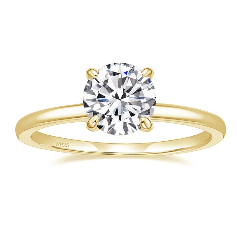 EAMTI 1.5CT 925 Sterling Silver 14K Gold Plated Engagement Rings Round Cut Solitaire Cubic Zirconia CZ Wedding Promise Rings for Her Wedding Bands for Women Size 7 - Image 1