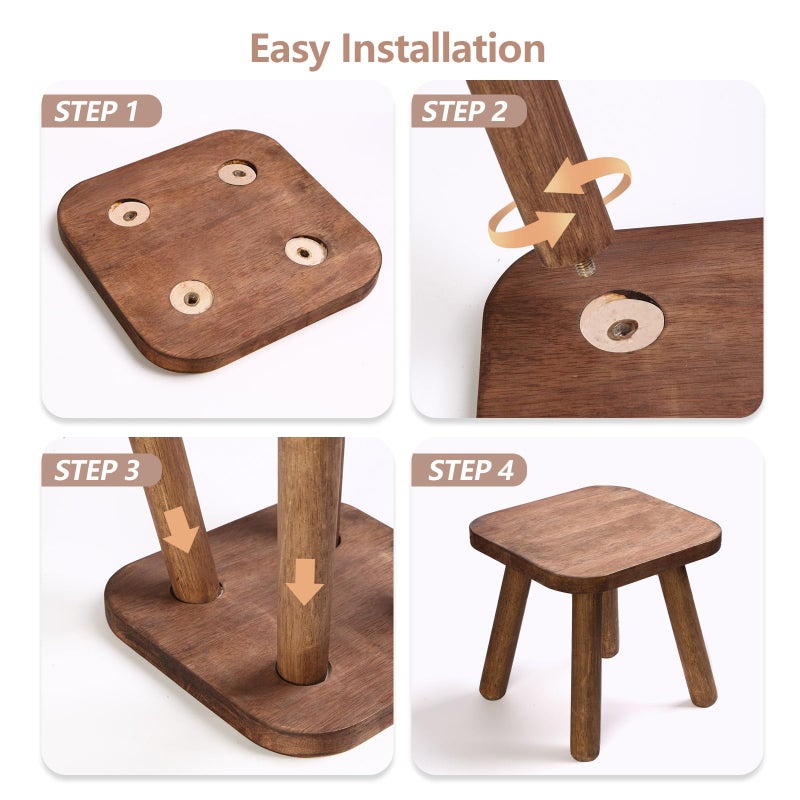 Jurath Wooden Step Stool for Adults Step Stool for Toddlers Plant Stool Small Wooden Stool with Four Detachable and Assembled Legs Nicely Balanced (Classic 9.3inch) - Image 4
