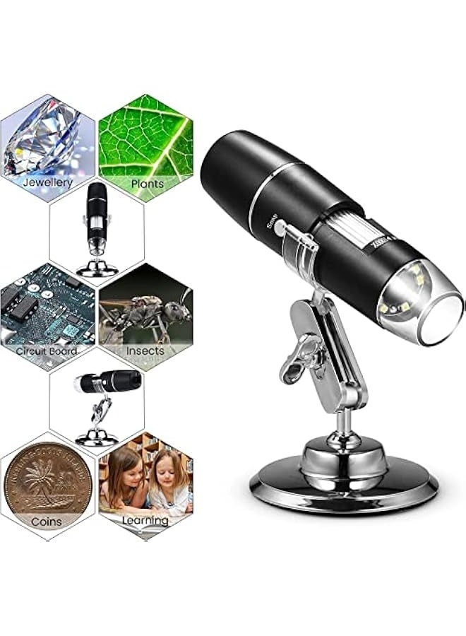Handheld USB Digital Microscope with Metal Stand, Portable HD 1000 X Magnification Inspection Camera with 8 LED Light for Android Mac Windows Computer - Image 2
