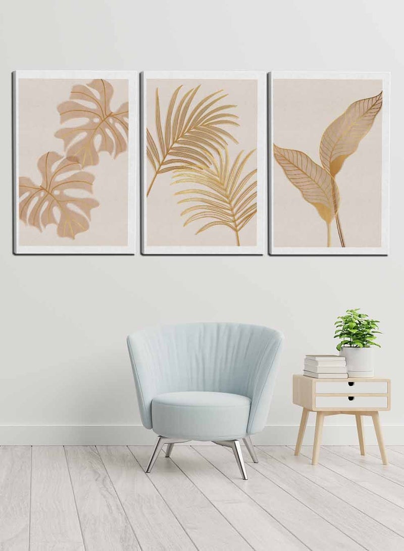 LOWHA Set Of 3 Framed Canvas Wall Arts Stretched Over Wooden Frame, Abstract Foliage Paintings, For Home, Living Room, Office Decor - Image 3