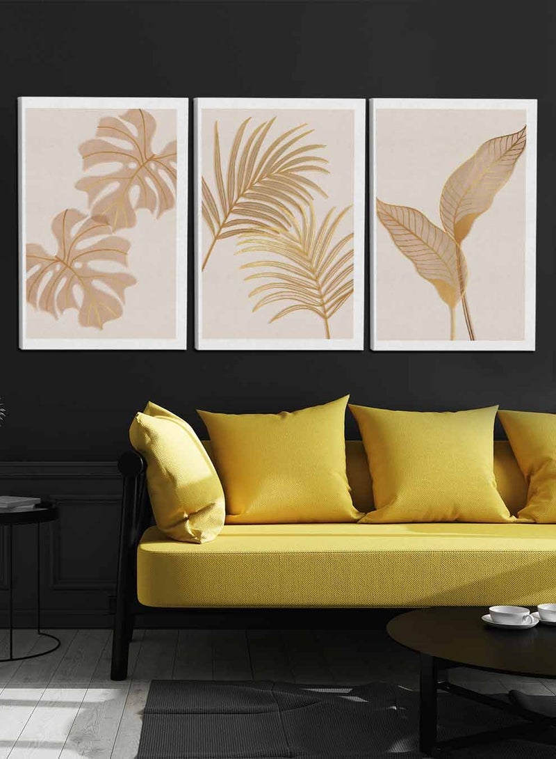 LOWHA Set Of 3 Framed Canvas Wall Arts Stretched Over Wooden Frame, Abstract Foliage Paintings, For Home, Living Room, Office Decor - Image 1