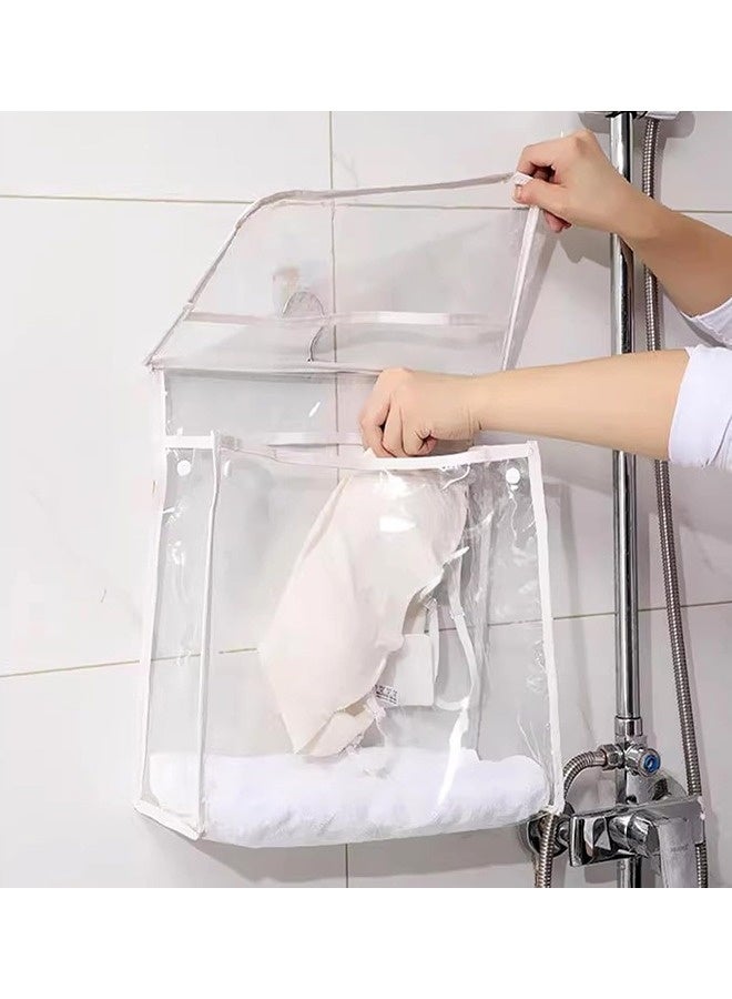 Hanging Bathroom Transparent Wash Bag, Waterproof Clear Shower Bag With Mobile Phone Interlayer, Travel Portable PVC Toiletries Storage Bag, Large Capacity Towel Clothes Organizer Bag, Can Be Used In Bathroom Dormitory Travel And Carry, 39*37*17cm - Image 3