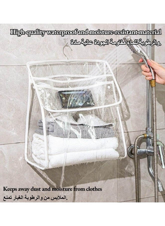 Hanging Bathroom Transparent Wash Bag, Waterproof Clear Shower Bag With Mobile Phone Interlayer, Travel Portable PVC Toiletries Storage Bag, Large Capacity Towel Clothes Organizer Bag, Can Be Used In Bathroom Dormitory Travel And Carry, 39*37*17cm - Image 5