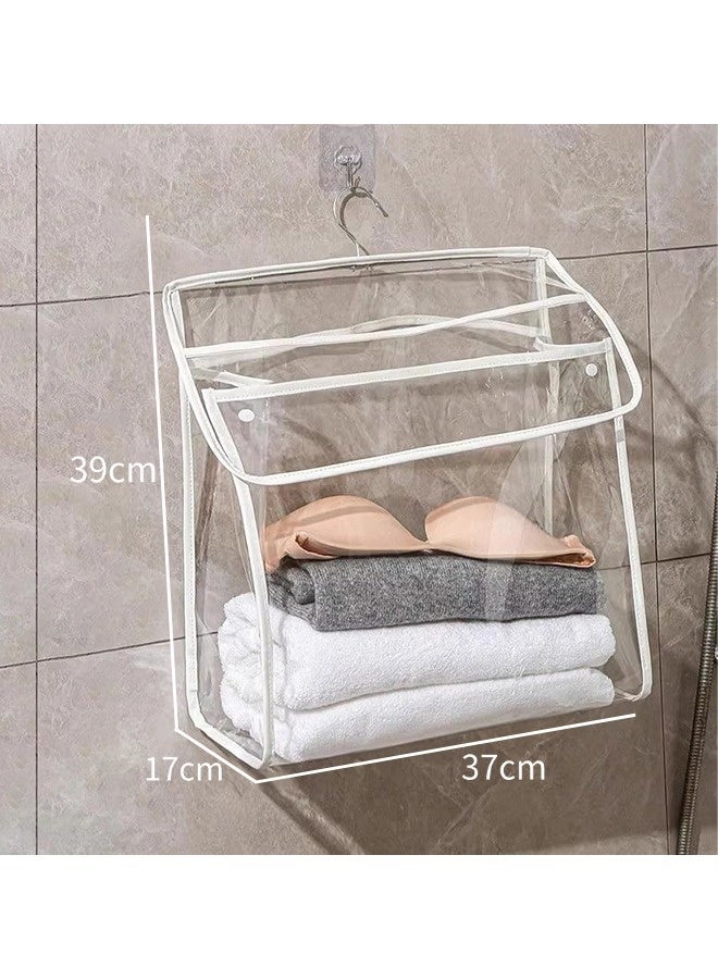 Hanging Bathroom Transparent Wash Bag, Waterproof Clear Shower Bag With Mobile Phone Interlayer, Travel Portable PVC Toiletries Storage Bag, Large Capacity Towel Clothes Organizer Bag, Can Be Used In Bathroom Dormitory Travel And Carry, 39*37*17cm - Image 2