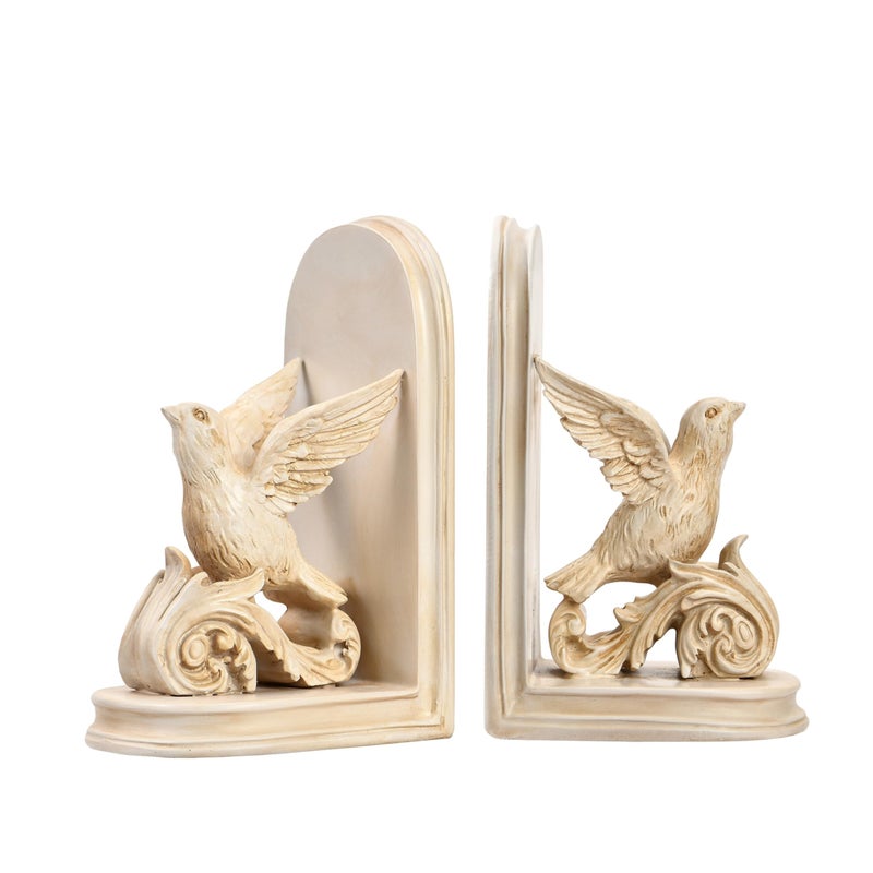 ifreeside 2PCS Vintage Bookends White Bird Decorative Bookends Resin Bookends for Kids Rooms Decorative Book Ends for Heavy Books Antique Bookend (Retro White Bird) - Image 1