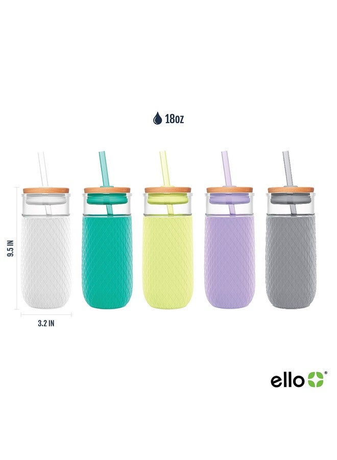Ello كوب زجاجي إيلو ديفون سعة 18 أونصة مع قشة، غطاء خشبي من الخيزران بتصميم احتكاكي وغطاء سيليكون | مثالي للقهوة المثلجة، الشاي، والسموذي | أبيض - Image 3