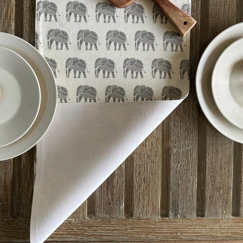 Oak & Lily Oak Lily Table Runner 100 Cotton Premium European Quality 33x180 cm Ideal for 4 Seater 6 Seater Dining and Center Tables Washable AntiSkid Grey Elephant Print - Image 5