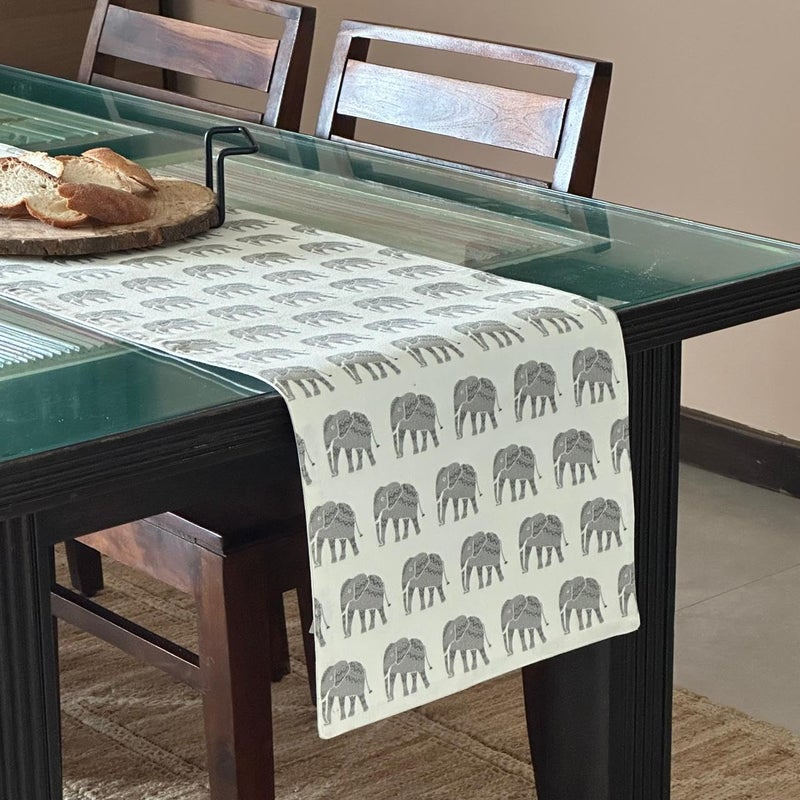 Oak & Lily Oak Lily Table Runner 100 Cotton Premium European Quality 33x180 cm Ideal for 4 Seater 6 Seater Dining and Center Tables Washable AntiSkid Grey Elephant Print - Image 3