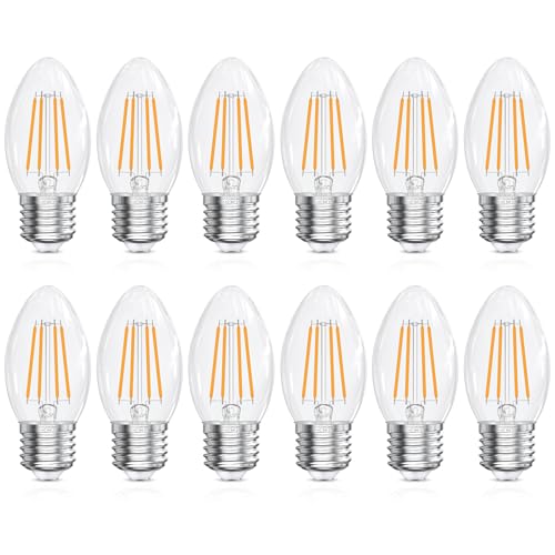 GvvooHome E26 Base LED Candelabra Light Bulbs 2700K Soft White, 6W, 60 watt Equivalent, E26 LED Bulb, B10 Chandelier Candle Light Bulbs, Non-Dimmable, 90+CRI, 600LM, Cear Glass, 12 Pack - Image 1