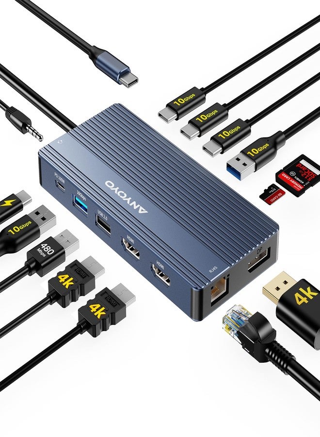 ANYOYO USB C Hub USB C Docking Station Dual Monitor 14-in-1 Triple Display Multiport Adapter with 2*HDMI +DP + 5*USB-A/C 10Gbps Ports+Ethernet +SD/TF Laptop Docking Station for MacBook/HP/Dell/Lenovo (Gray) - Image 1
