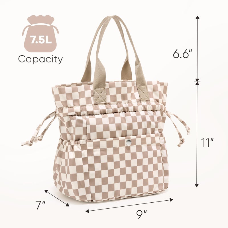 Yarnic Lunch Bag Women Insulated Lunch Bags,Cute Reusable Lunch Box Stain-Resistant Lunchbox with Water Bottle Holder for Adult Men Work Travel Picnic (Beige Coffee Checker) - Image 2