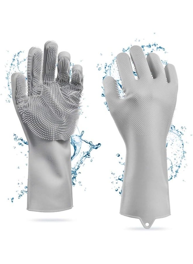 Grey Heat-Resistant Silicone Scrubbing Gloves – Reusable – For Dishwashing, Car Cleaning & Personal Care - Image 1