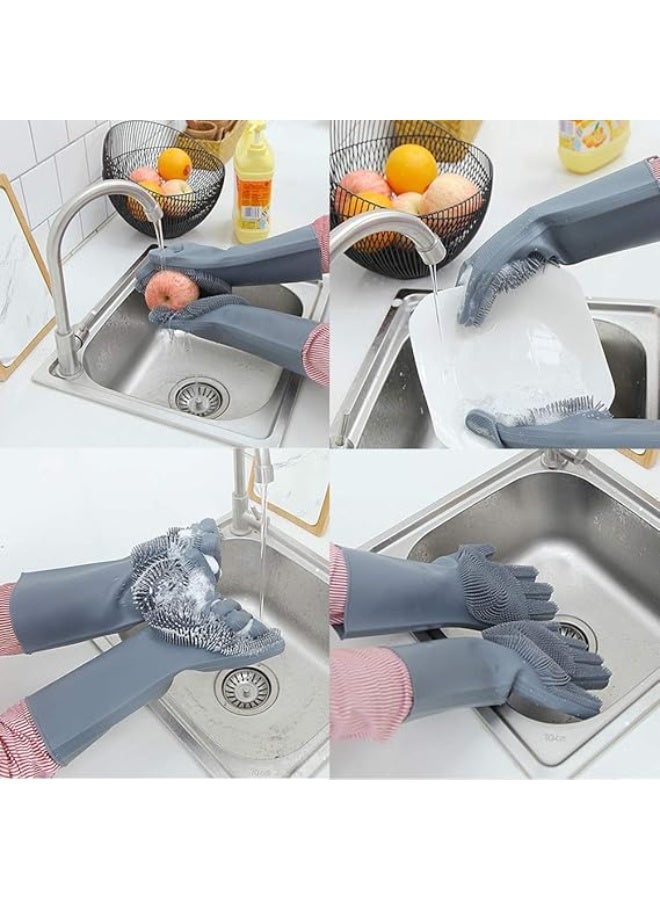 Grey Heat-Resistant Silicone Scrubbing Gloves – Reusable – For Dishwashing, Car Cleaning & Personal Care - Image 5