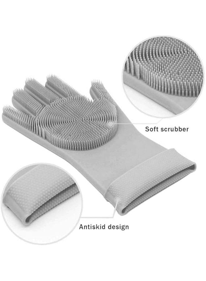 Grey Heat-Resistant Silicone Scrubbing Gloves – Reusable – For Dishwashing, Car Cleaning & Personal Care - Image 4