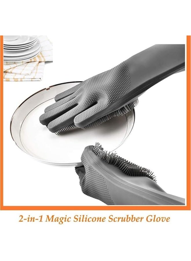 Grey Heat-Resistant Silicone Scrubbing Gloves – Reusable – For Dishwashing, Car Cleaning & Personal Care - Image 3