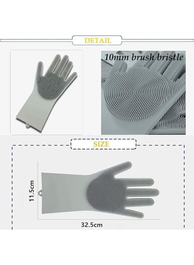 Grey Heat-Resistant Silicone Scrubbing Gloves – Reusable – For Dishwashing, Car Cleaning & Personal Care - Image 2