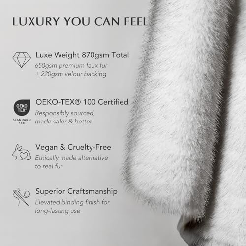 EVERGRACEHOME Luxury Faux Fur Throw Blanket, Soft Fluffy Faux Mink Blankets for Bed, Couch, Sofa, Thick Cozy Plush Warm Fur Throws with Reversible Velvet, Frosted White Wolf, 60"x80" - Image 5
