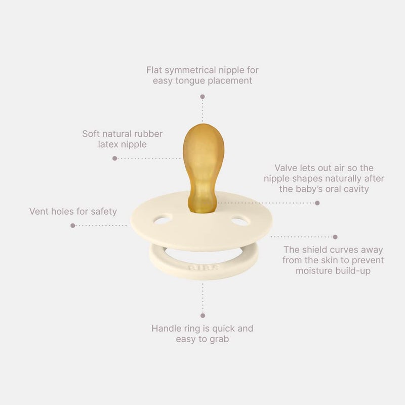 BIBS Pacifiers 0-6 Months | Colour Collection 2-Pack | BPA-Free Symmetrical Natural Rubber Nipple | Made in Denmark | Vanilla/Pine Color Pacifier - Image 2