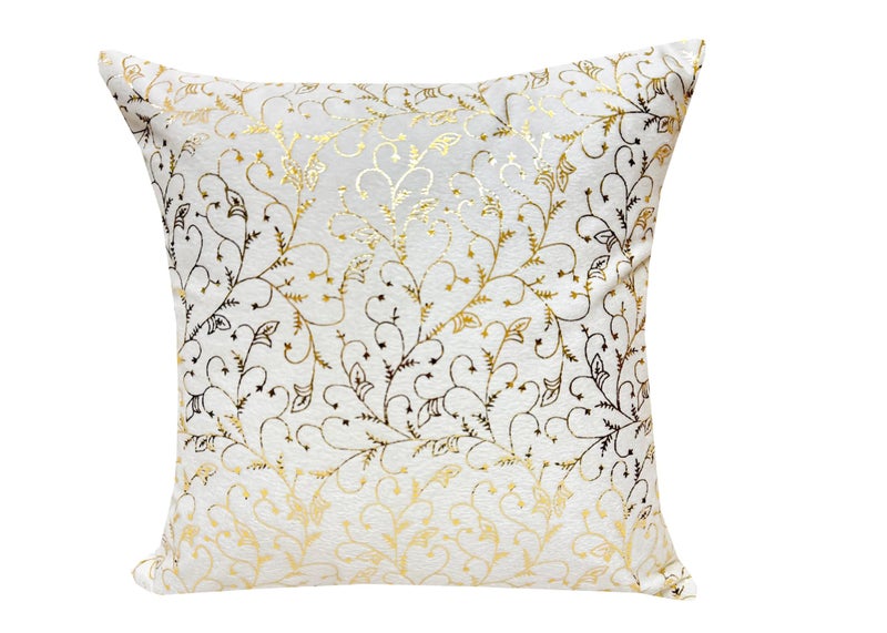 Urvaan Velvet Boho Cushion Covers, Set of 5, 16X16 Inch, White Golden - Image 3