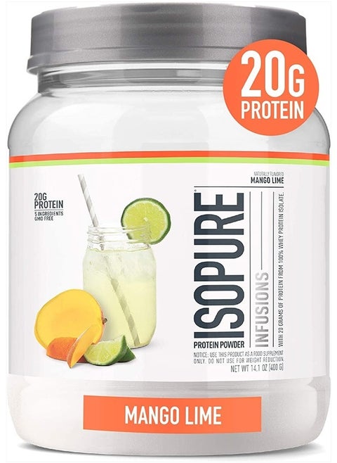 Protein Powder, Clear Whey Isolate Protein, Post Workout Recovery Drink Mix, Gluten Free with Zero Added Sugar, Infusions- Mango Lime, 16 Servings