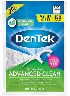 Dentek Triple Clean Advanced Clean Floss Picks No Break & No Shred Floss 150 Count  - Image 1