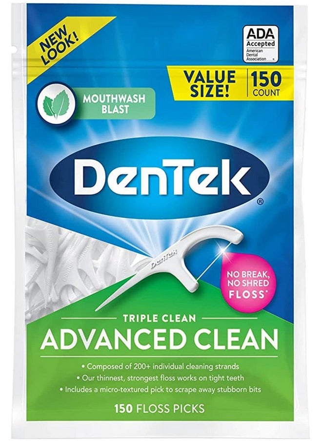 Dentek - Triple Clean Advanced Clean Floss Picks No Break & No Shred Floss 150 Count - Image 1
