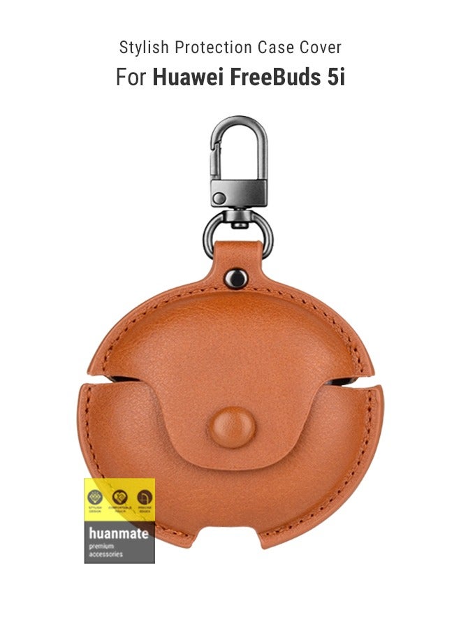 huanmate Stylish Leather Protection Case Cover For Huawei FreeBuds 5i Brown - Image 1