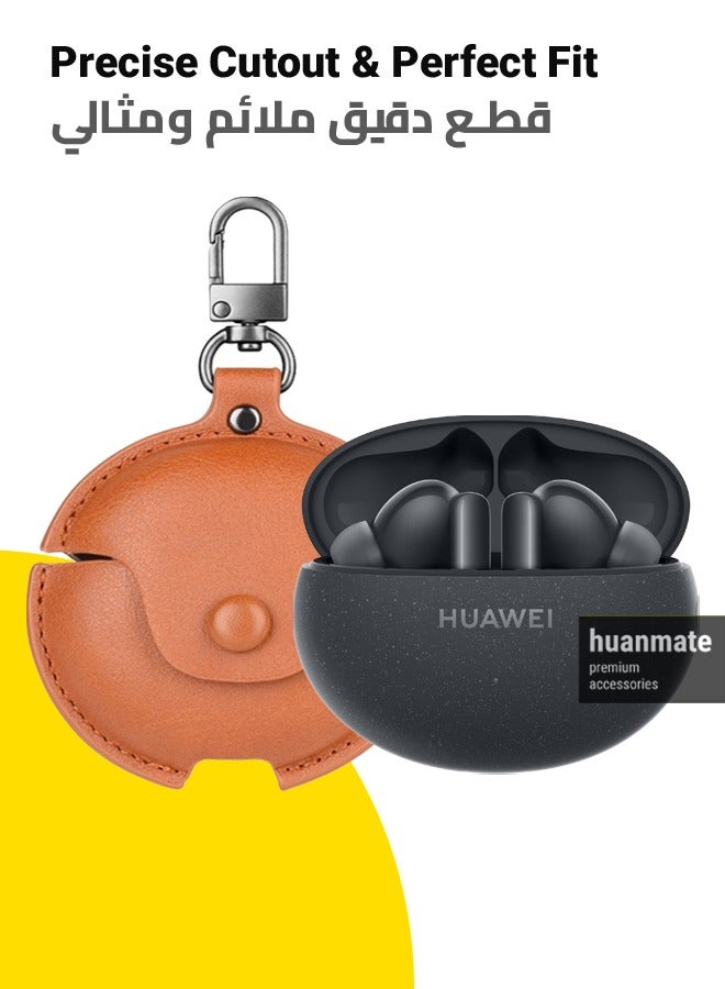 huanmate Stylish Leather Protection Case Cover For Huawei FreeBuds 5i Brown - Image 2