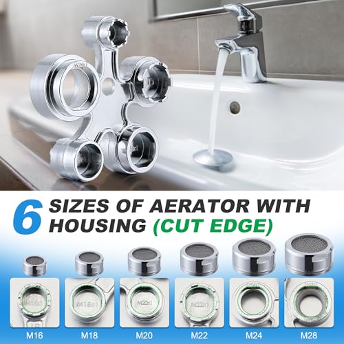 Enhon 13 in 1 Faucet Aerator Removal Tool, Metal Aerator Key Wrench for Hidden Threaded TF, TJ, TT, JR, STD and Cut Side/Round with Housing M16 M18 M20 M22 M24 M28 (Polished Chrome) - Image 5
