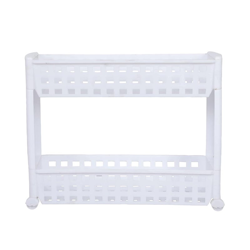 Birdwing NAVRANG Multipurpose Plastic Storage Organizer Slim Rack Shelf with Wheels | Slim Slide Out Kitchen Trolley Rack Holder Storage Organizer for Kitchen (White- 2 Layer) - Image 2