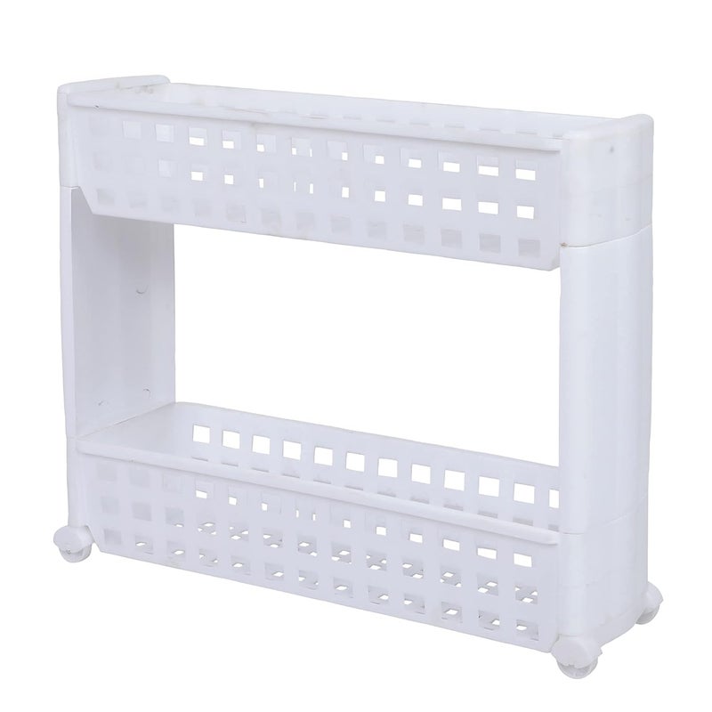 Birdwing NAVRANG Multipurpose Plastic Storage Organizer Slim Rack Shelf with Wheels | Slim Slide Out Kitchen Trolley Rack Holder Storage Organizer for Kitchen (White- 2 Layer) - Image 1