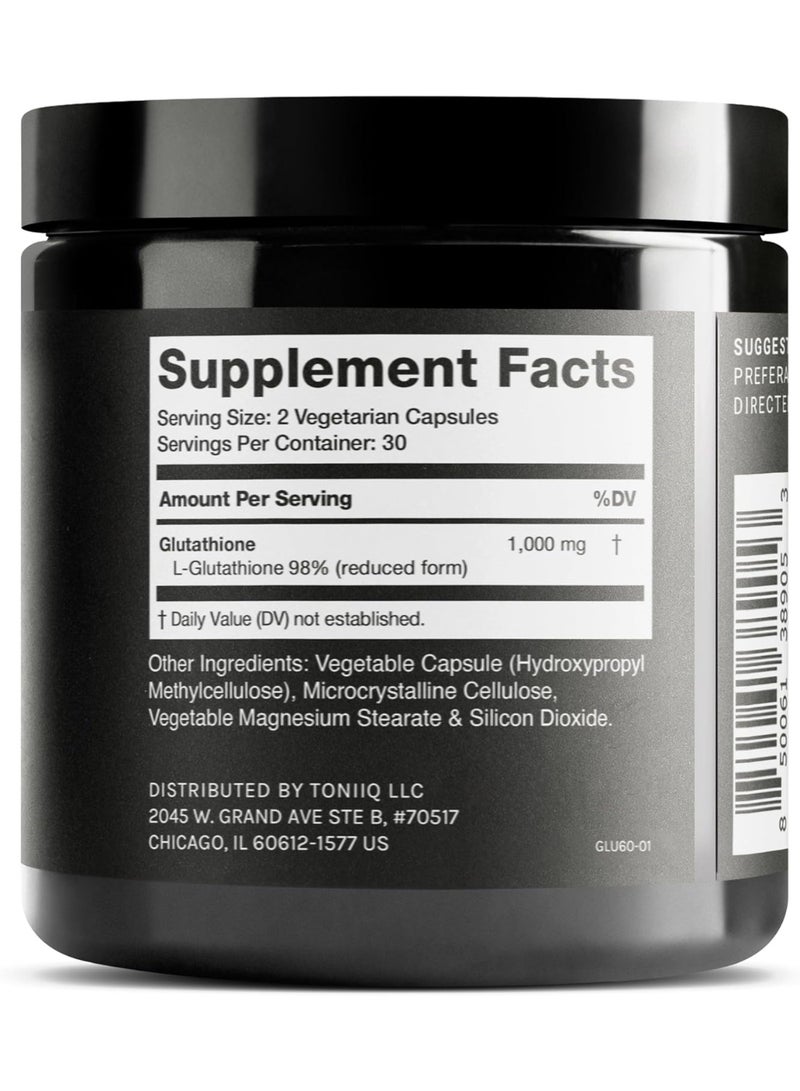 Toniiq Ultra High Strength Glutathione Capsules - 1000mg Concentrated Formula - 98%+ Highly Purified and Bioavailable - Non-GMO Fermentation - 60 Capsules Reduced Glutathione Supplement - Image 2