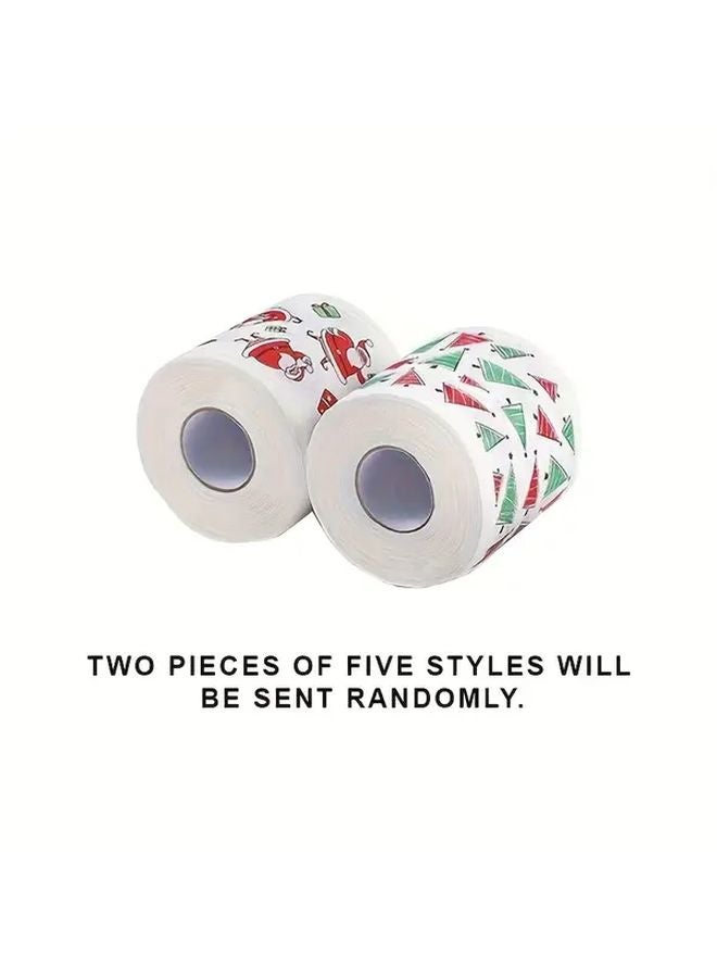 Christmas Printed Roll Paper Hand Towel 2 Rolls Random Quantity Holiday Party Decoration - Image 1