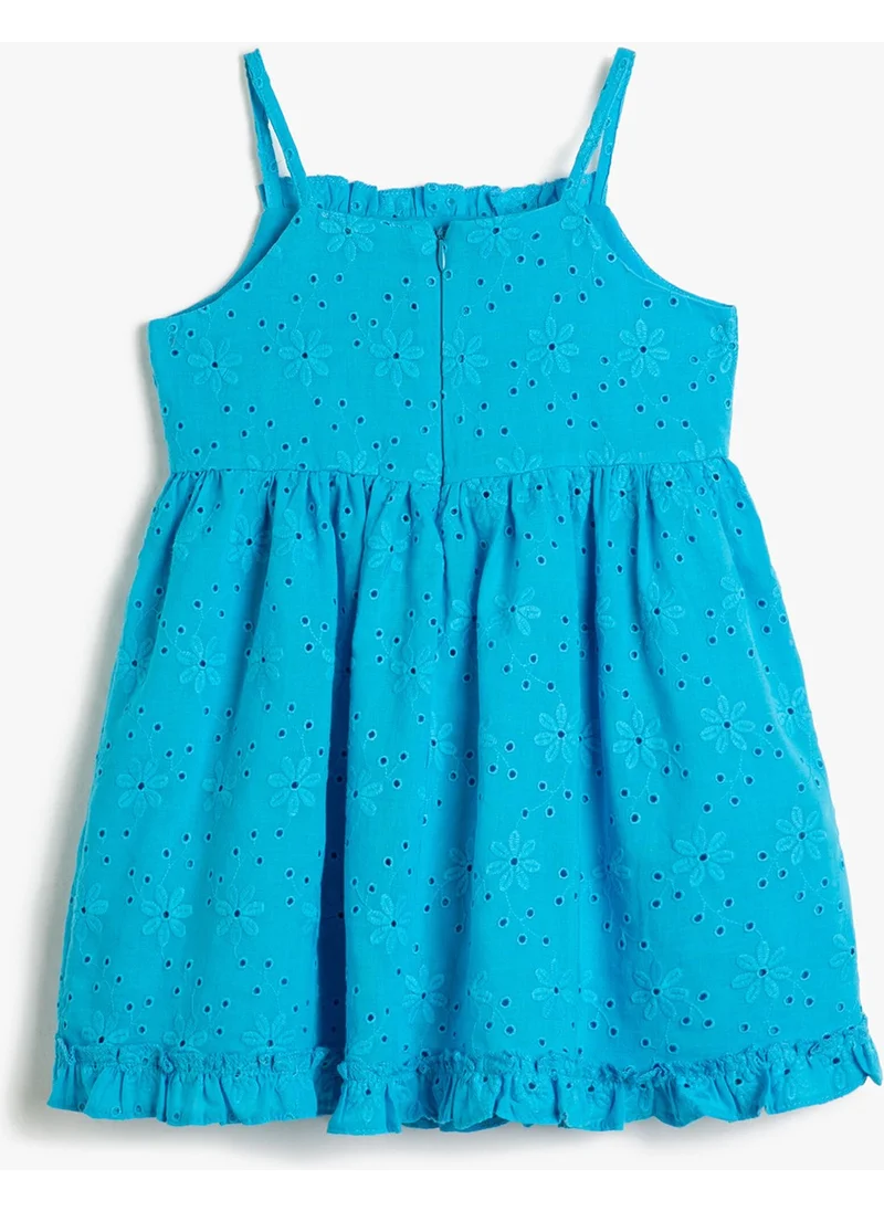 كوتون Plain Turquoise Girl's Below Knee Dress 3SKG80079AW