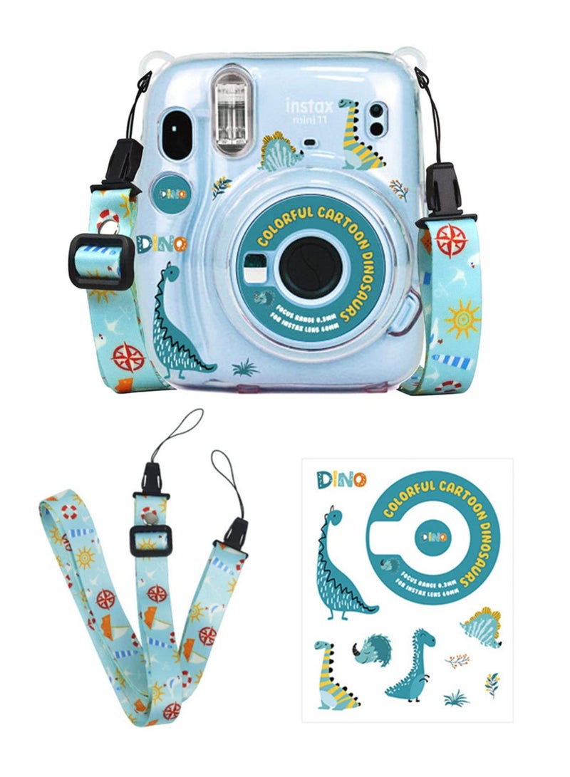 Clear Case Bundle Kit for Fujifilm Instax Mini 11 Instant Camera Case with Film Pocket Pictures Holder Stickers Skin Decal Adjustable Shoulder Strap Accessories (Dinosaur)  - Image 1