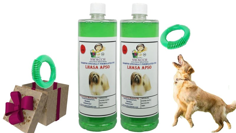 swacch Shampoo | Puppy Safe Shampoo | Lhasa Apso Dog Shampoo 1 Litre Pack of 2 Neem Alovera + | O PVC Ring Rubber Chew Toy | Teething Chew Toy I Dental Teething I Durable I Combo Pack - Image 1