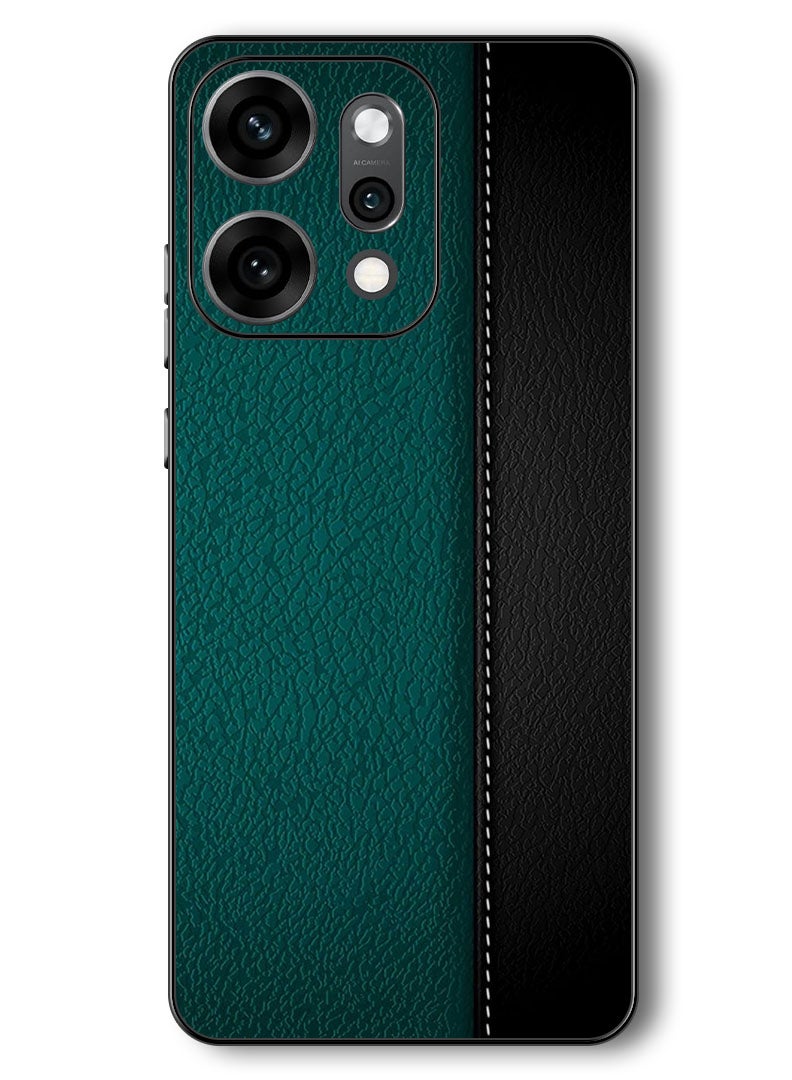 Theodor Case Compatible with Oppo Reno 14 Pro 6.83 Inch Protection Shockproof Bumper Cover Green Black Leather Pattern - Image 1