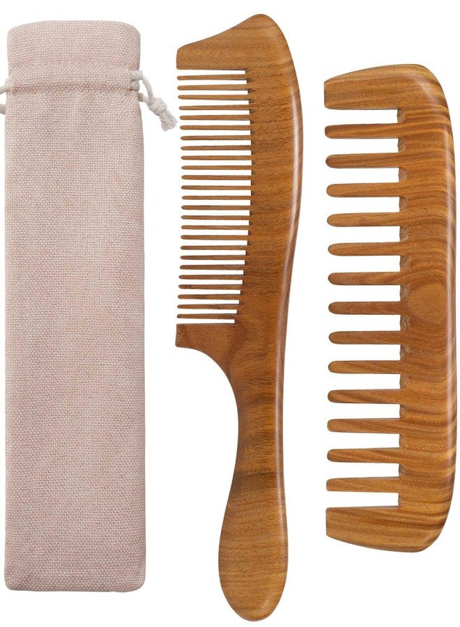 Moreinday Wide Tooth Wooden Comb for Women, Fine Tooth Comb for Straight Hair - 2 Pack - Image 1