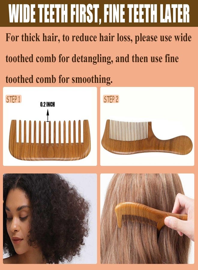 Moreinday Wide Tooth Wooden Comb for Women, Fine Tooth Comb for Straight Hair - 2 Pack - Image 2
