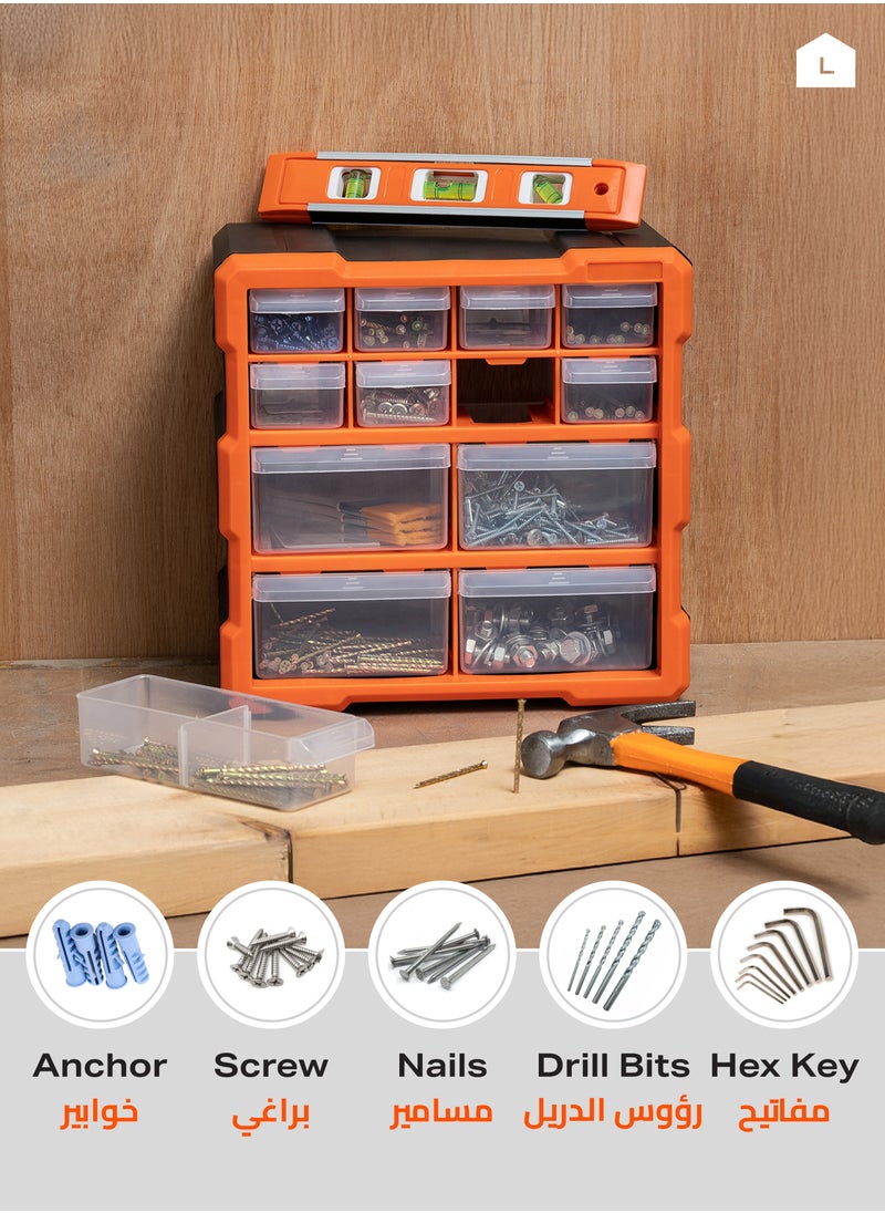 LAWAZIM Multi Bin Storage Box -12 Compartment- Durable Small Parts Storage Box Organizer for Hardware Craft Supplies Toys and Tools - for Garage Office DIY Crafting and Toy and Home Storage Solutions  - Image 5