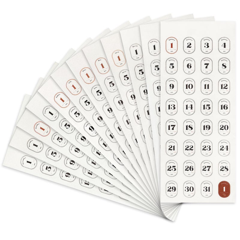 Aixoom 12 Monthly Planner Date Sticker Sheets, 365 Daily Planner Number Stickers, Decorative Planner Sticker Accessories - Image 1