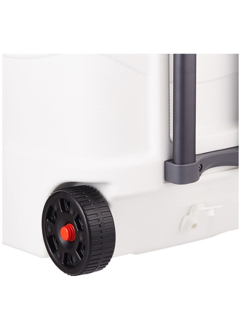 Cosmoplast Plastic Cooler Box with Wheels, 45 Liter Capacity, Foldable Trolley Handle, for Drinks and Food Storage in Trips and Beach - White and Orange - Image 4