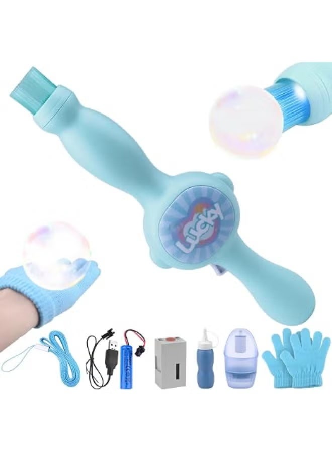 Soap Bubble Toy with Gloves and LED Lights, Blue - Image 1